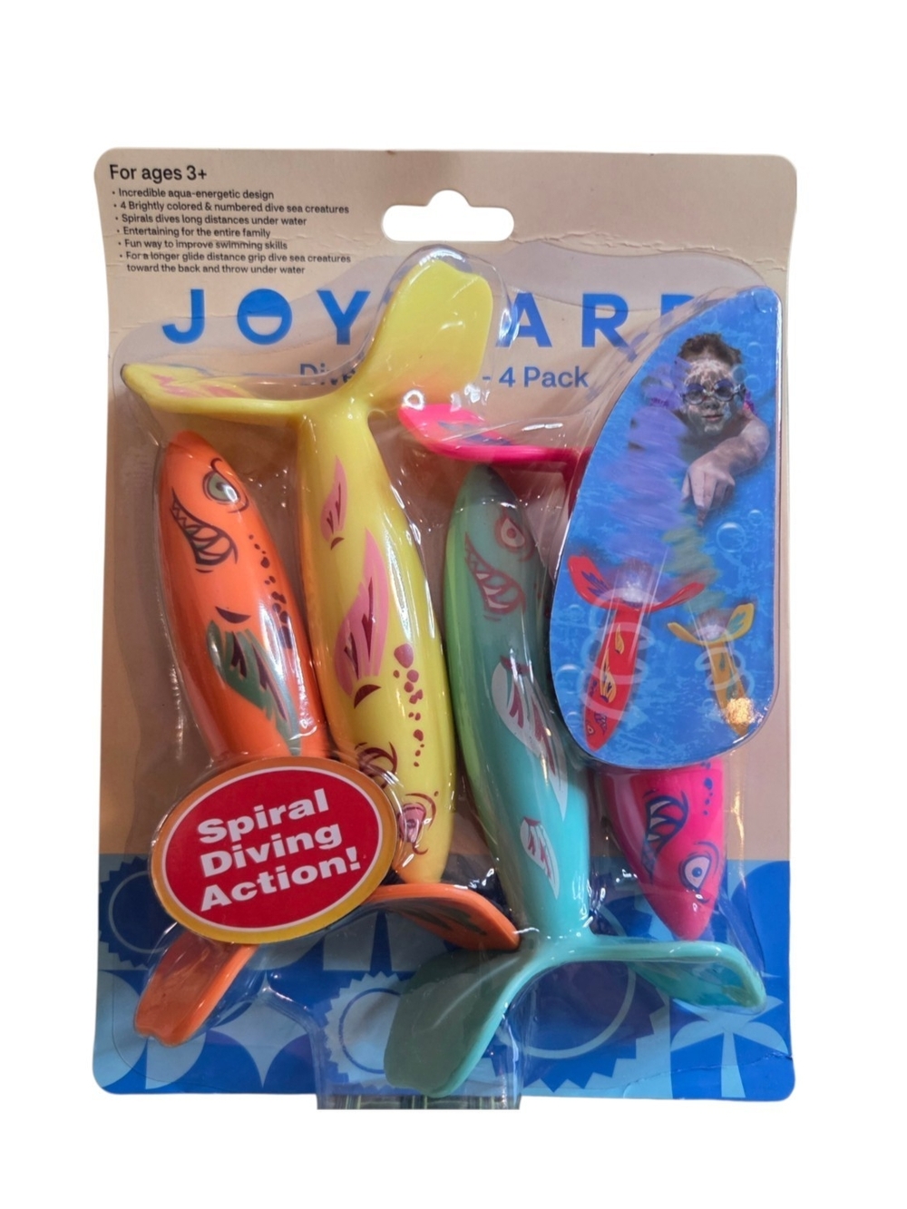 Spiral Diving Fish Toy 4-Pack - Orange, Yellow, Teal, Pink